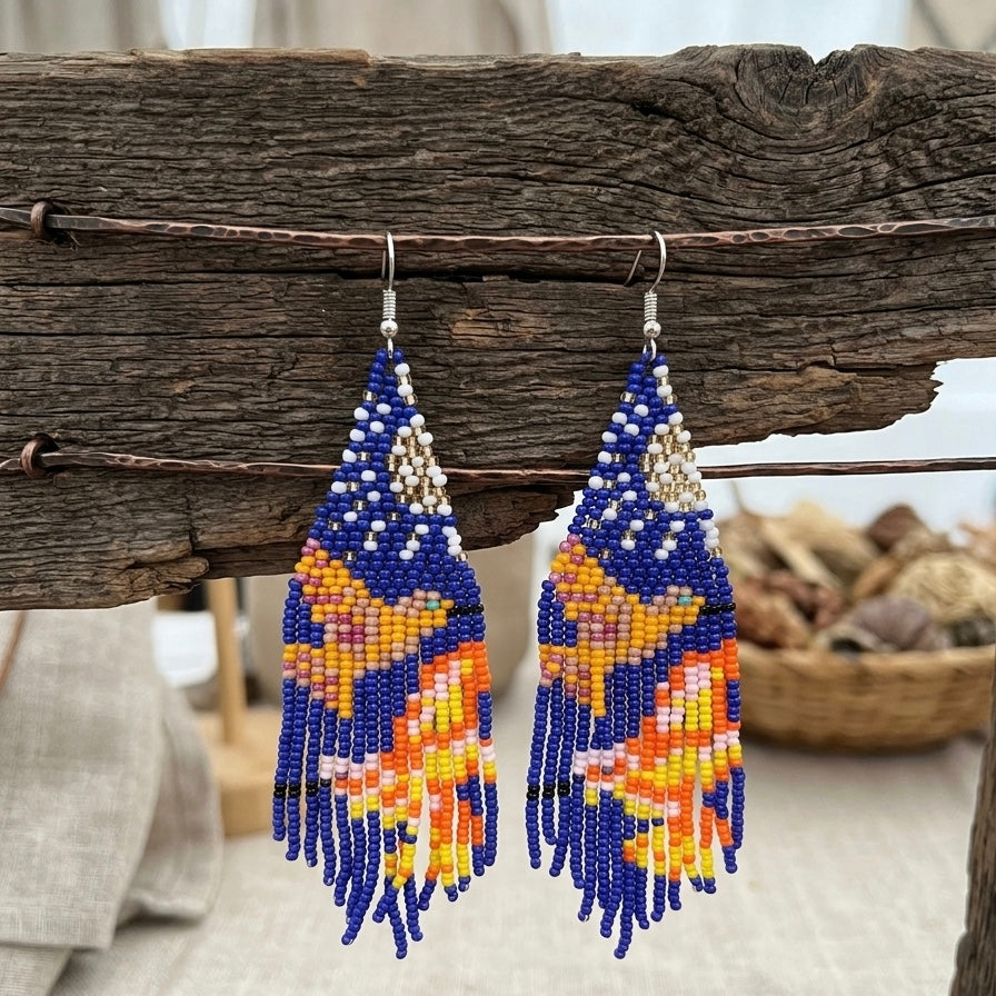 Blue Sky Dancer Beaded Earrings-5