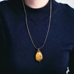 Yellow golden tiger eyes Gemstone Pendant Wrapped w/ bronze Tree of Life-1