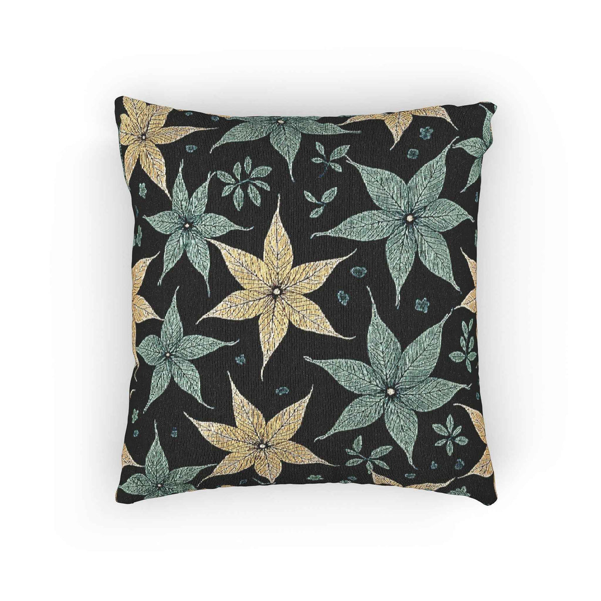 Star Floral Pattern Woven Pillow | Teal Gold Floral Throw Pillow-5
