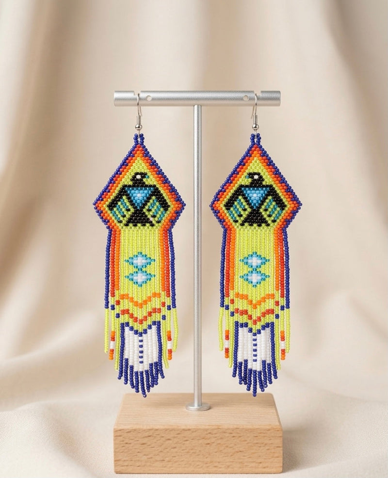 Beaded thunderbird earrings ( Blue )-1