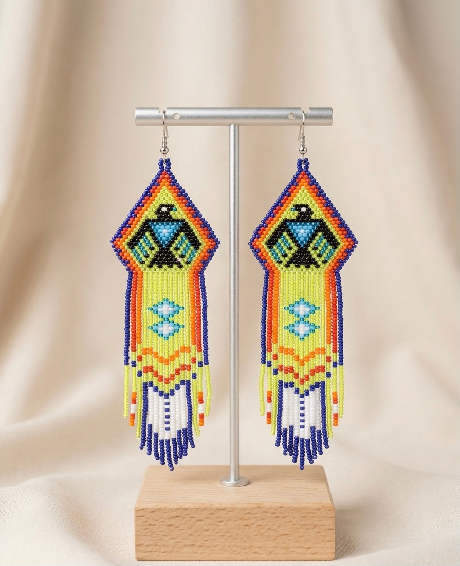 Beaded thunderbird earrings ( Blue )