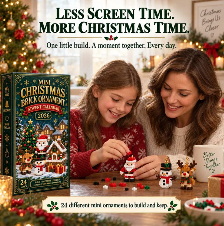 24 Day Mini Christmas Brick Ornament Advent Calendar - Festive Holiday Decoration Building Set-2