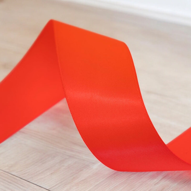 Satin Ribbon Double Face-Neon Orange #600- 3.8 cm Wide-1