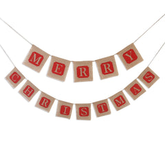 Merry Christmas Burlap Banner Garland, 14pc Sackcloth Flags Decoration-4