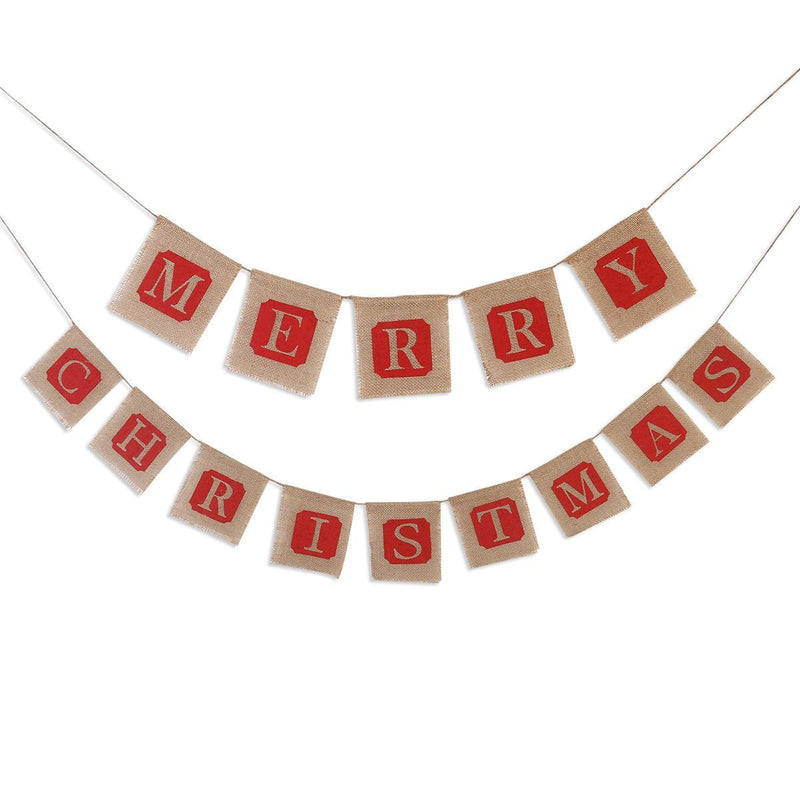 Merry Christmas Burlap Banner Garland, 14pc Sackcloth Flags Decoration-4