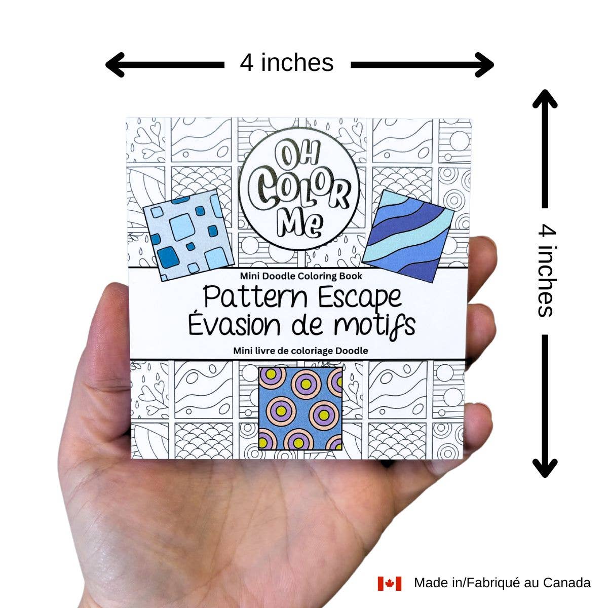 Oh Color Me - Mini Coloring Book Pattern Escape, 4"x4", Small Gifts - Canadian Brand - Ages 3+