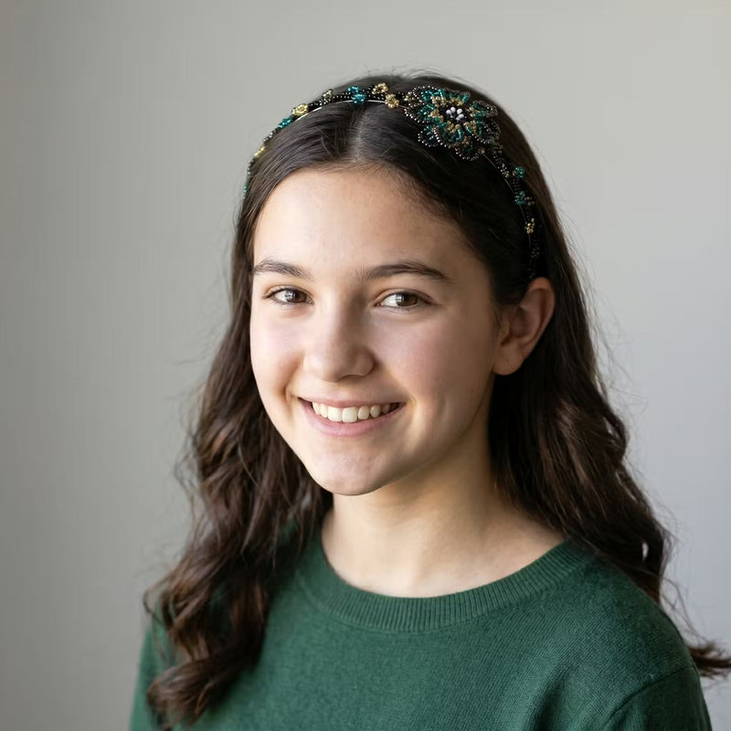 Beaded Headband with Flower Turquoise-5