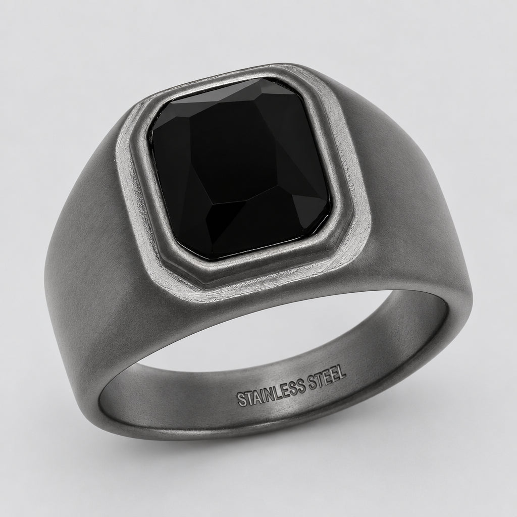 Men’s Matte Black Stainless Steel Signet Biker Ring-1