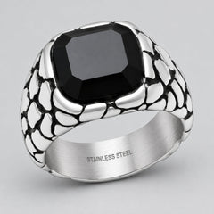Men’s Stainless Steel Pebble Texture Signet Biker Ring-1