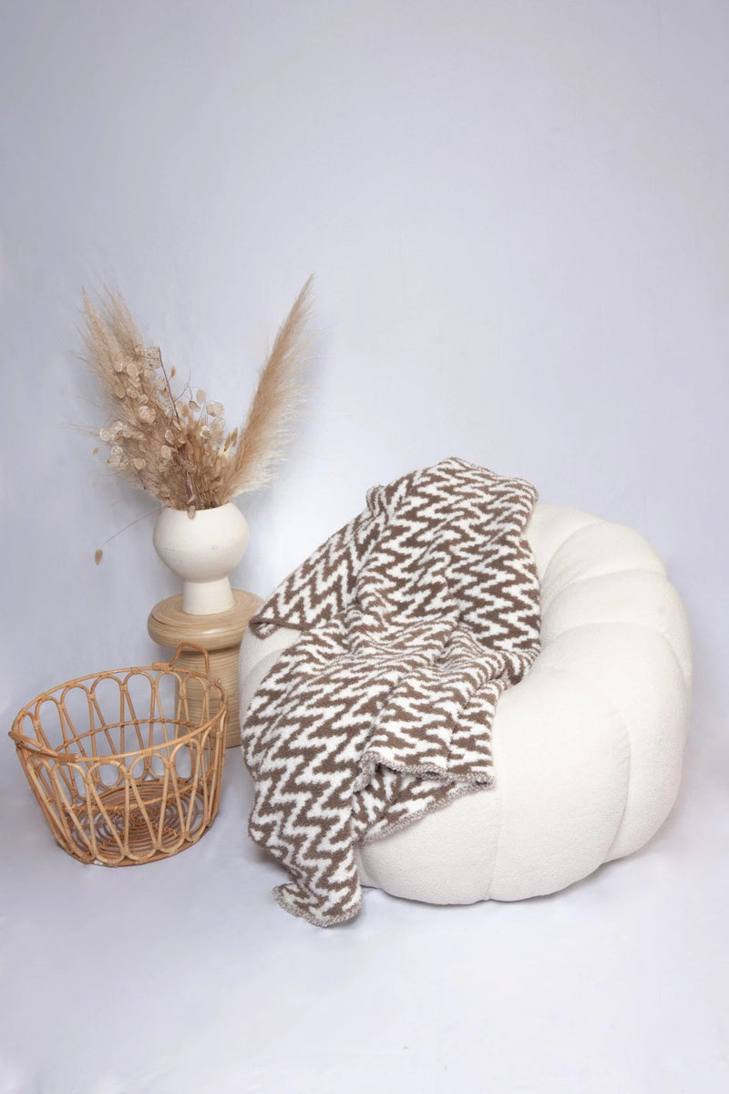 Mushroom & White Chevron Print Throw-1