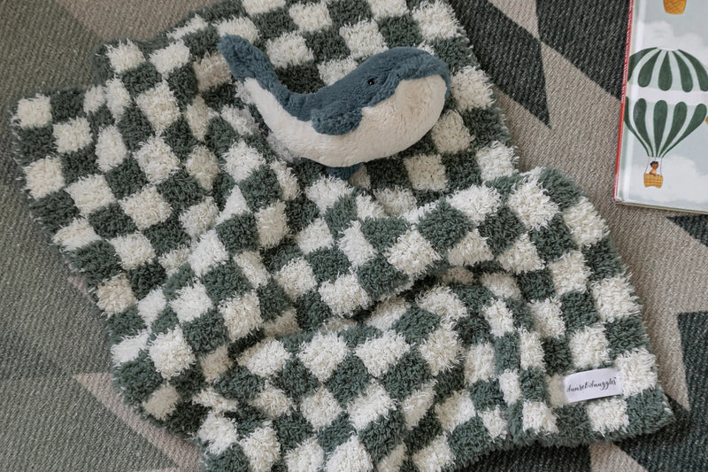 Baby's Breath & Forest Green Check Print Lovey-8