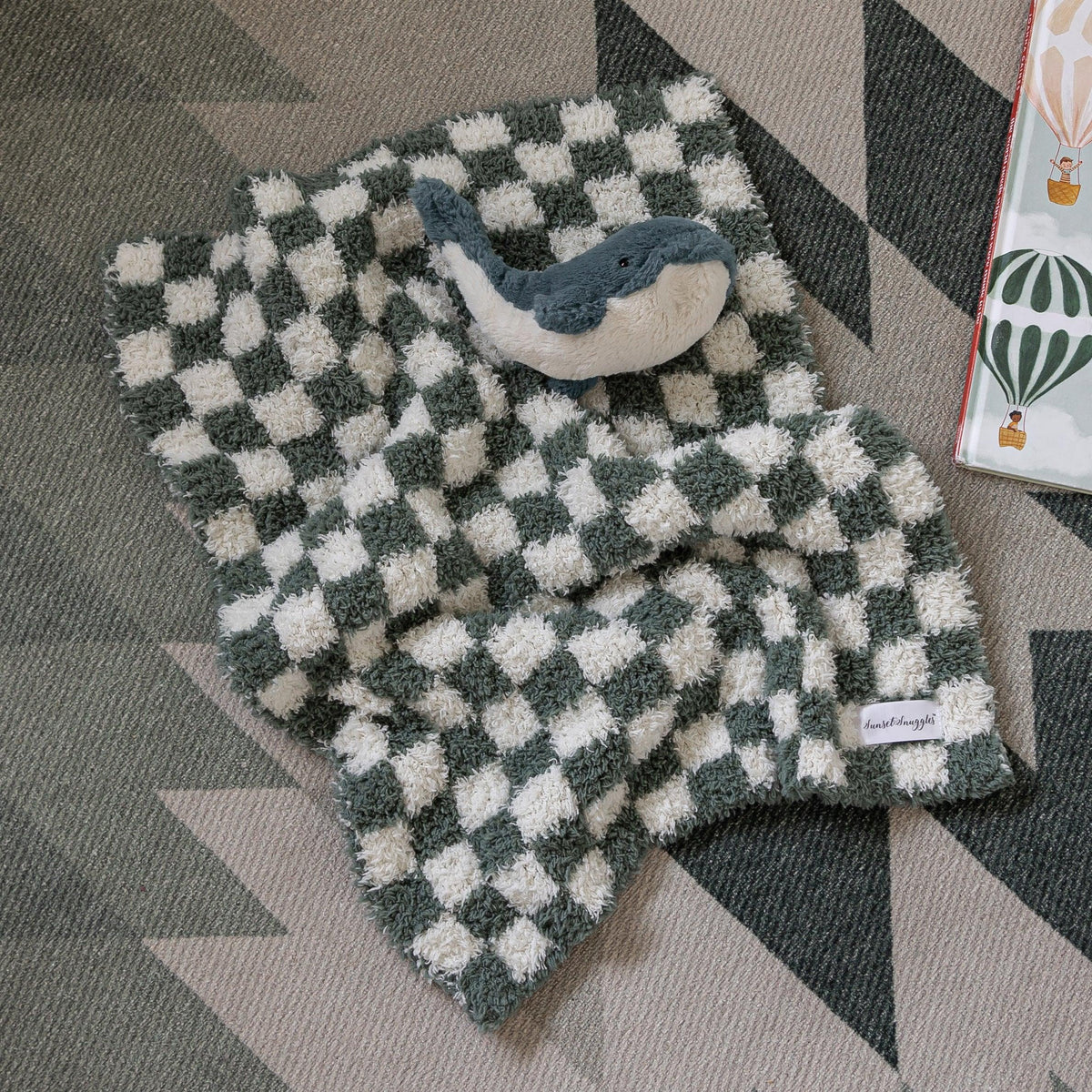 Baby's Breath & Forest Green Check Print Lovey-2