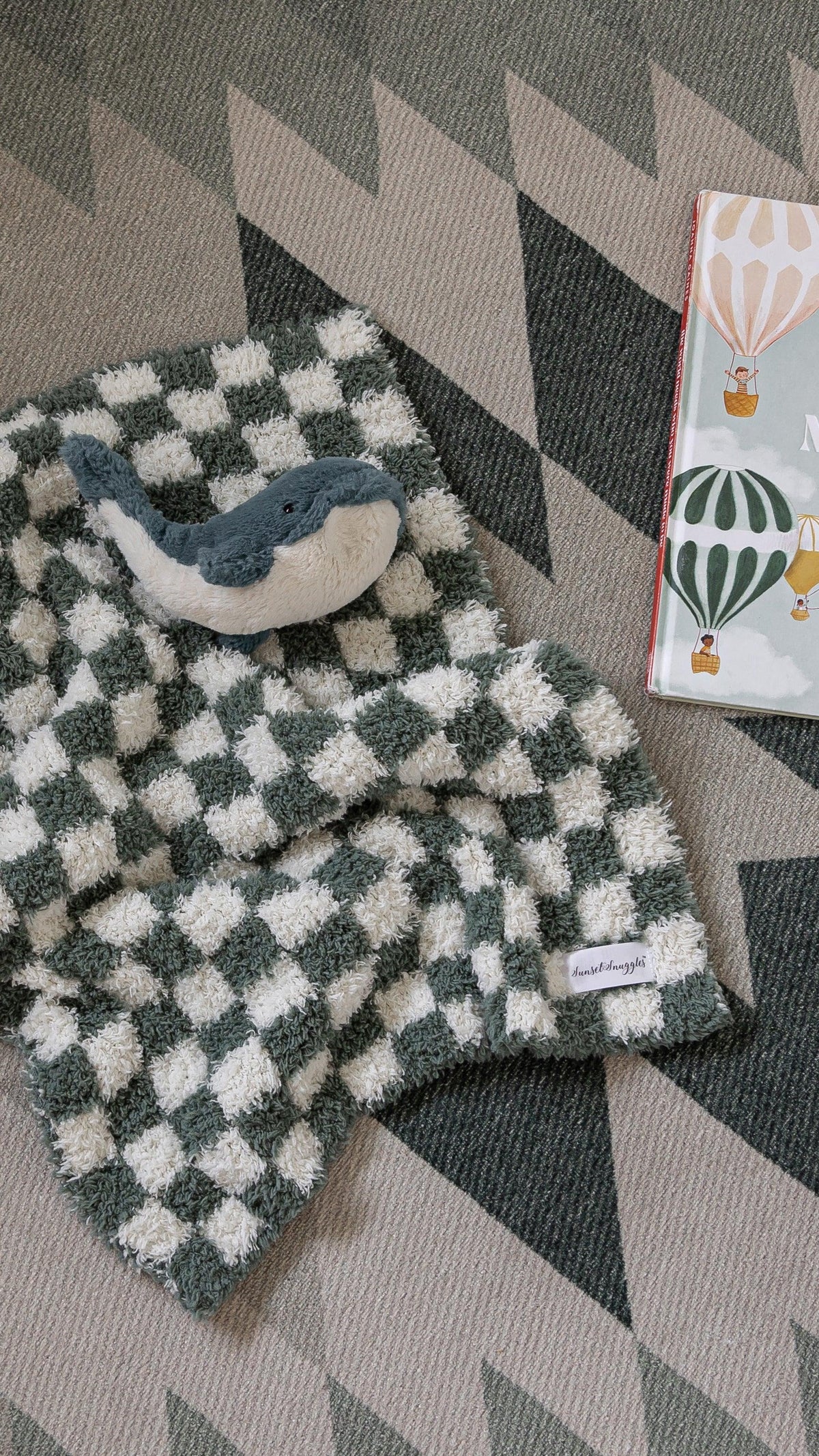 Baby's Breath & Forest Green Check Print Lovey-4