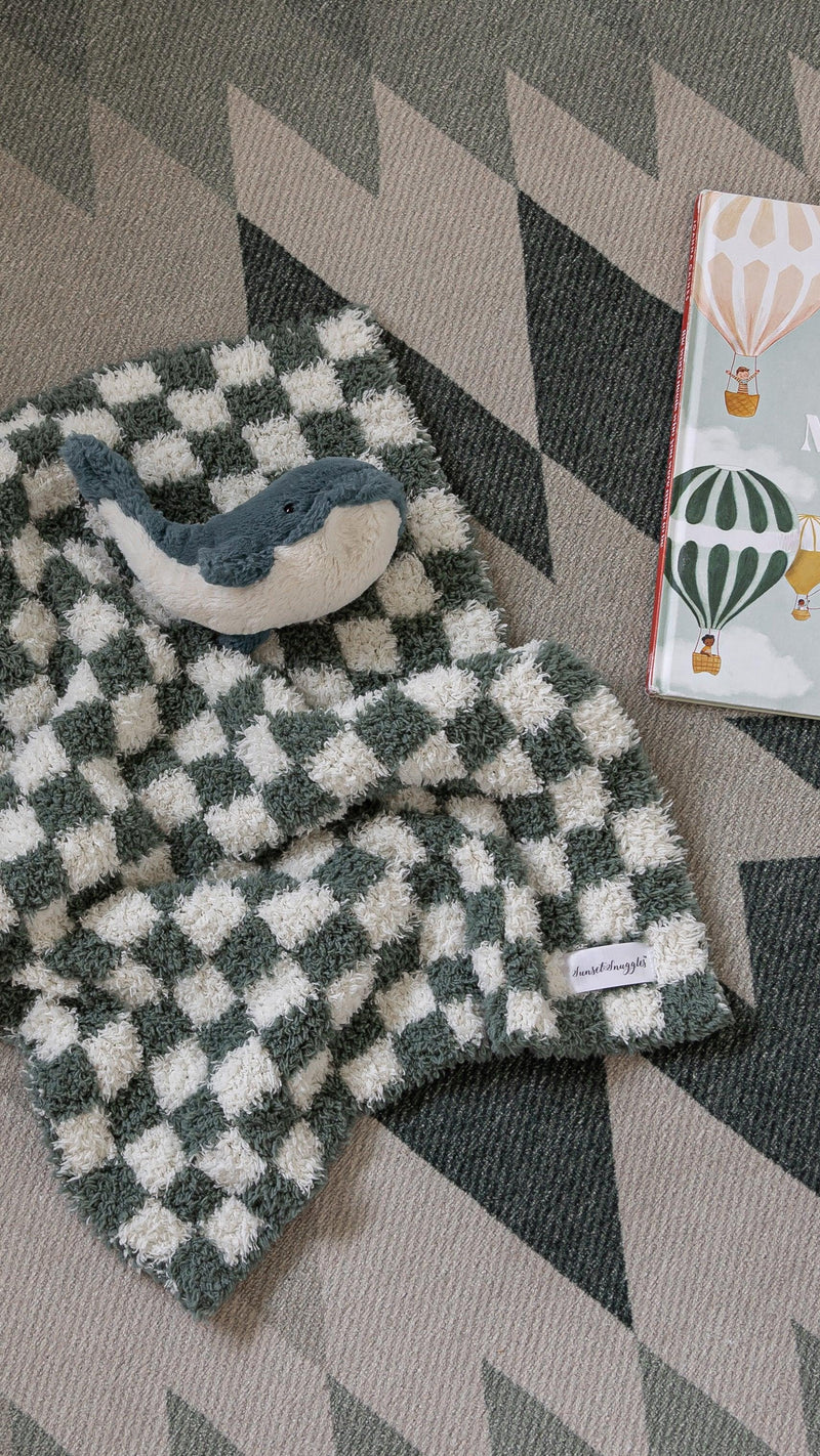 Baby's Breath & Forest Green Check Print Lovey-4