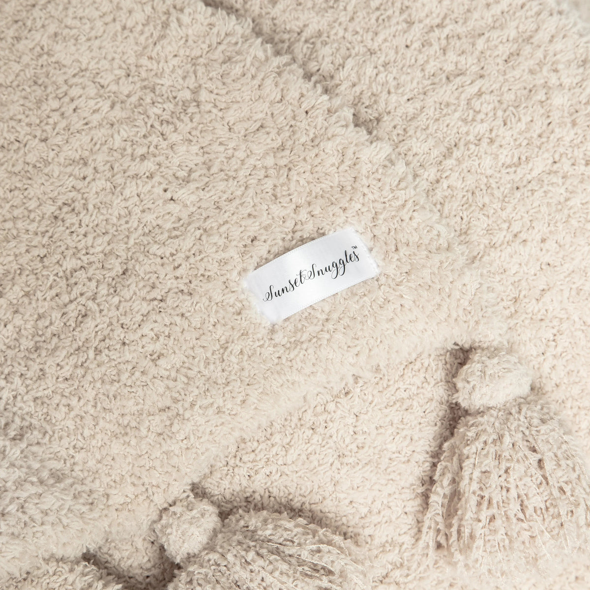 Blushing Beige Solid Double Layer with Tassels Print Extended Throw-6