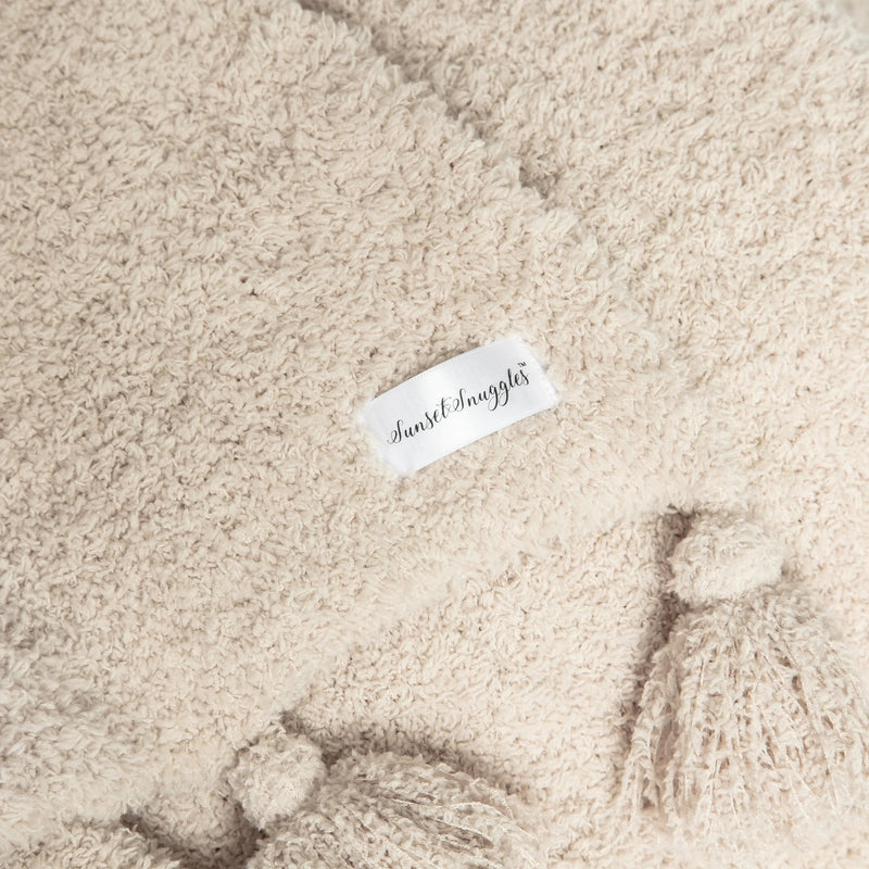 Blushing Beige Solid Double Layer with Tassels Print Extended Throw-6