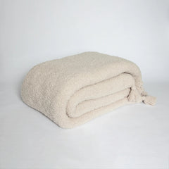 Blushing Beige Solid Double Layer with Tassels Print Extended Throw-5