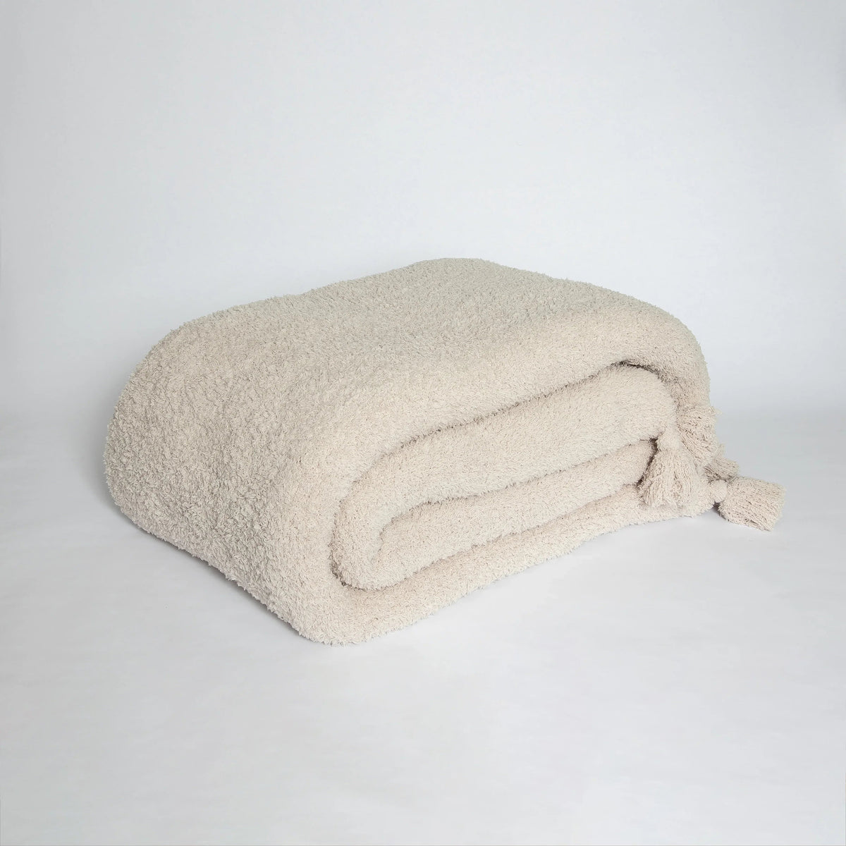 Blushing Beige Solid Double Layer with Tassels Print Extended Throw-5