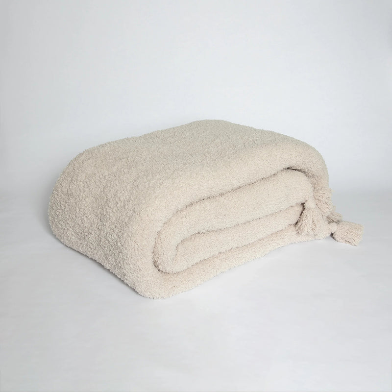 Blushing Beige Solid Double Layer with Tassels Print Extended Throw-5