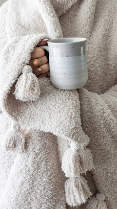 Blushing Beige Solid Double Layer with Tassels Print Extended Throw-7