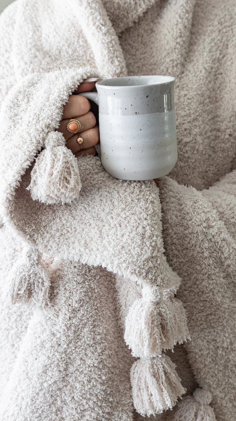 Blushing Beige Solid Double Layer with Tassels Print Extended Throw-7