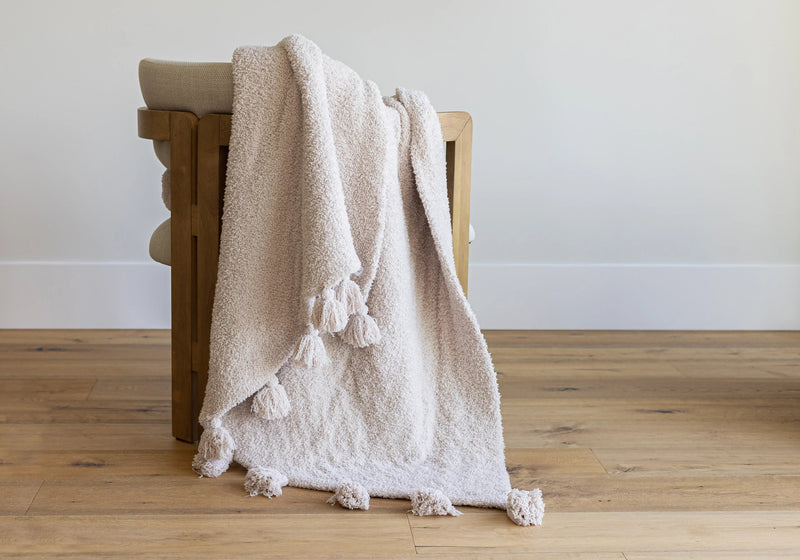 Blushing Beige Solid Double Layer with Tassels Print Extended Throw-9