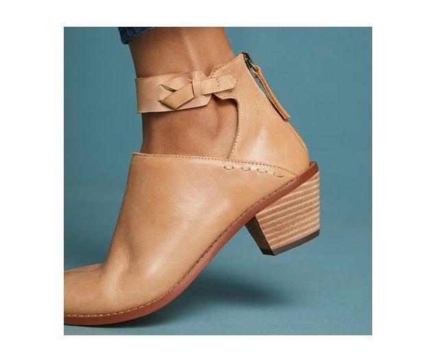 Women’s Leather Ankle Boots – Cut-Out Buckle Strap Booties with Back Zipper-1
