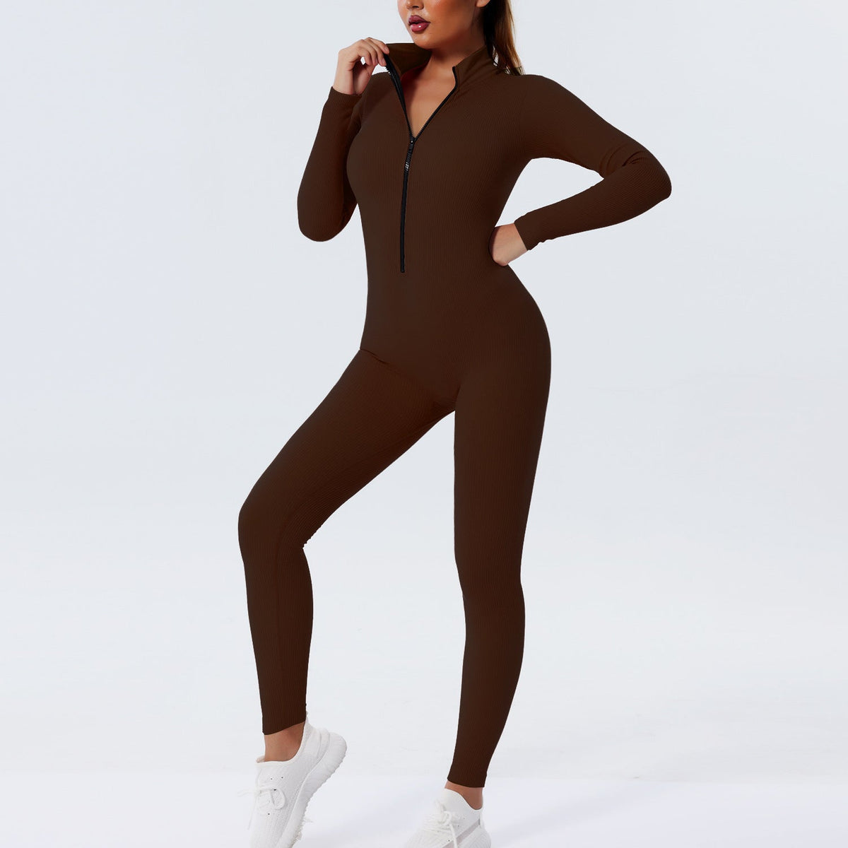 Women’s Seamless Zipper Yoga Bodysuit – Threaded Workout & Fitness Activewear-10