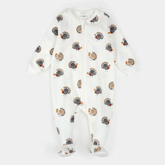 Footed Sleeper | Turkey Print on Off-White | Petit Lem-1