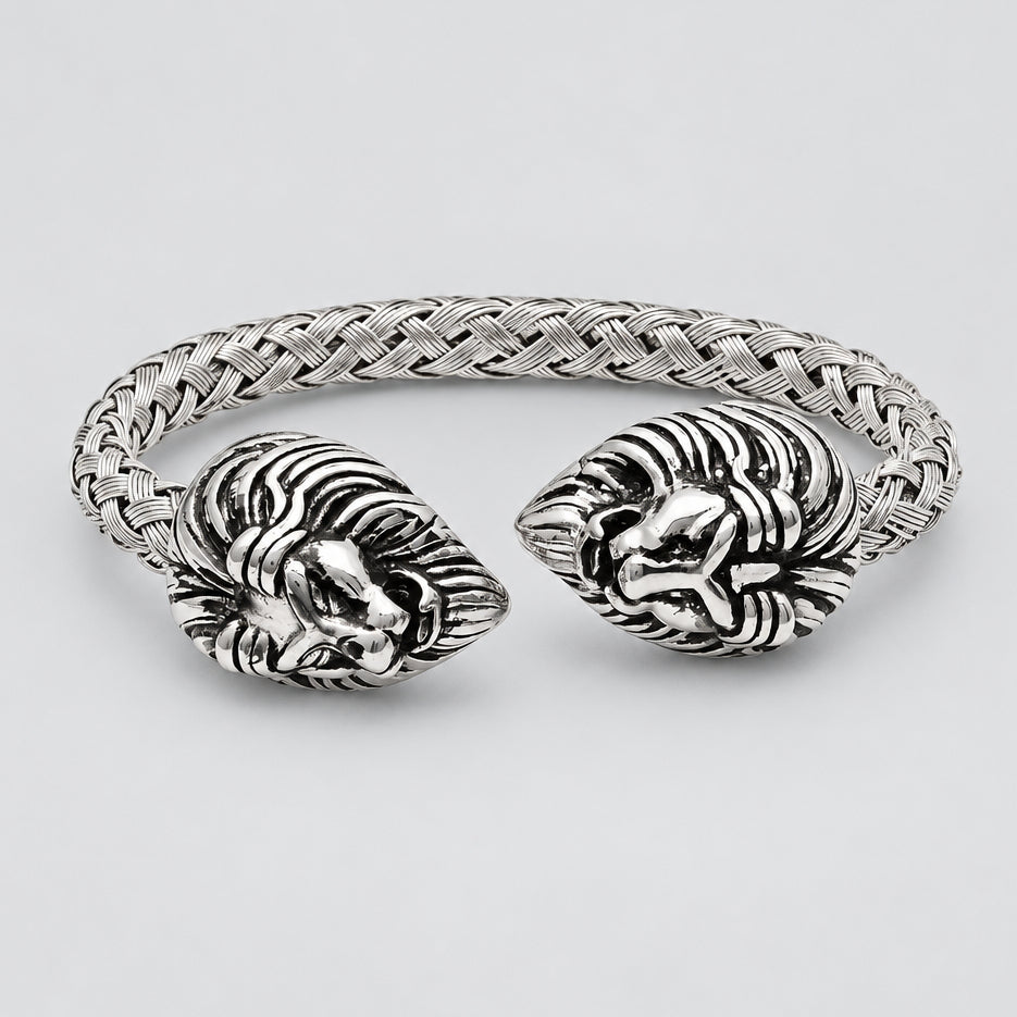 Men’s Stainless Steel Lion Head End Cuff Biker Bracelet-1