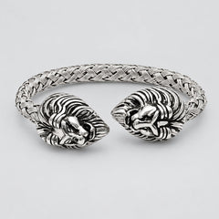 Men’s Stainless Steel Lion Head End Cuff Biker Bracelet-1