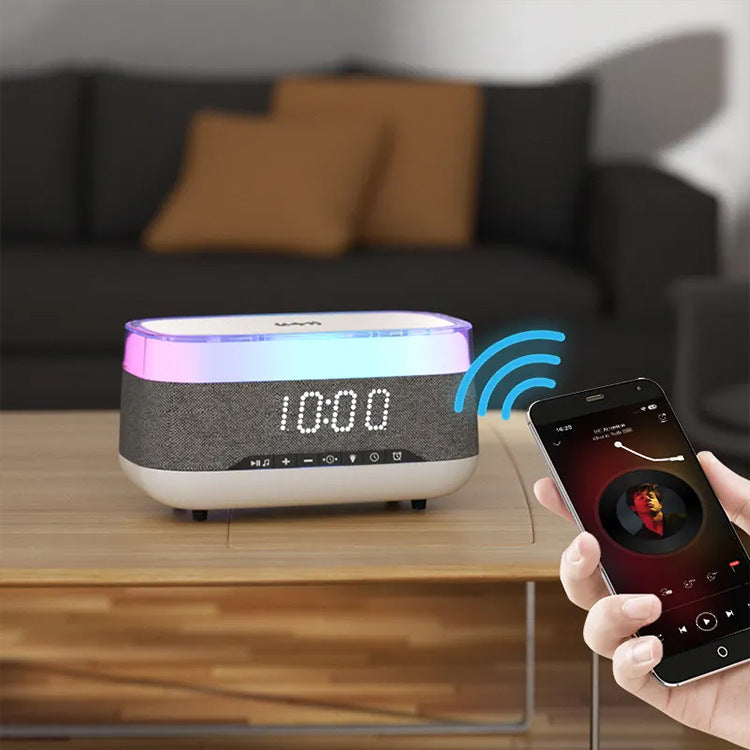 Intelligent Multifunctional Alarm Clock Bluetooth Speaker Wireless Charger Fast Charge Clock Atmosphere Night Light Home Decor-10
