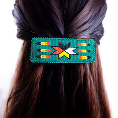 Rectangular Beaded Barrette - Green-1