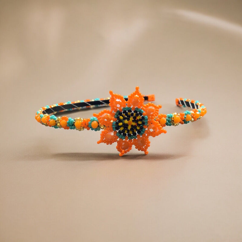 Beaded Headband with Flower Orange-2