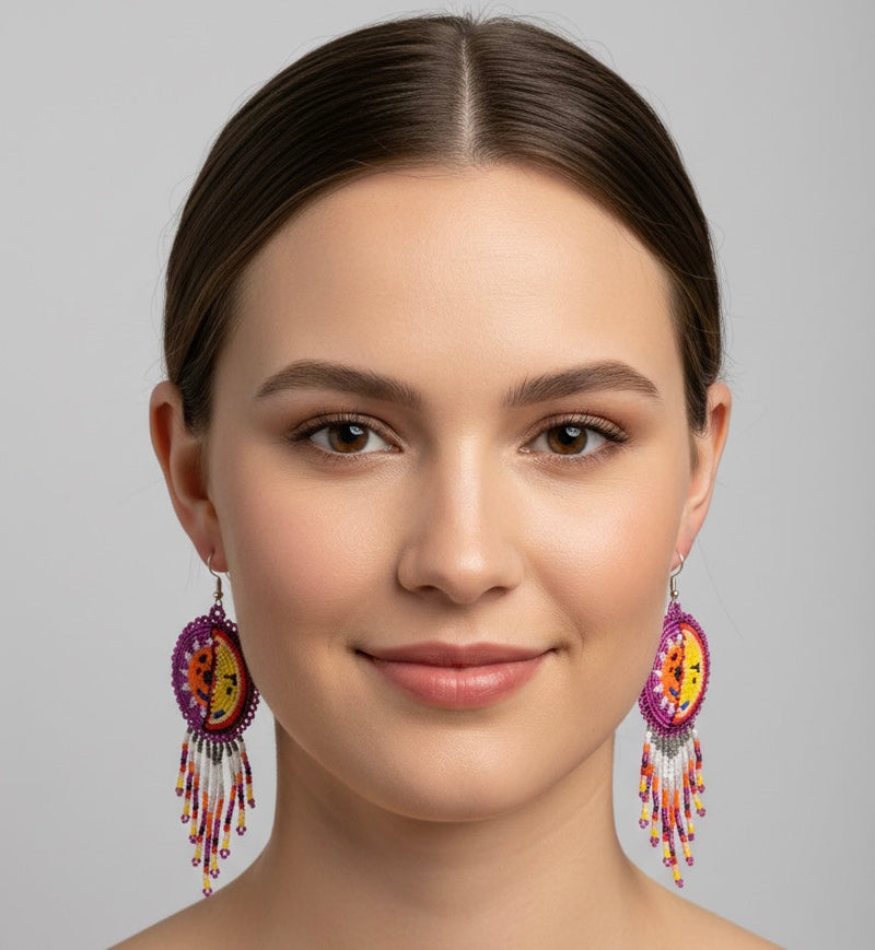 Pink Sun & Moon Beaded Fringe-1