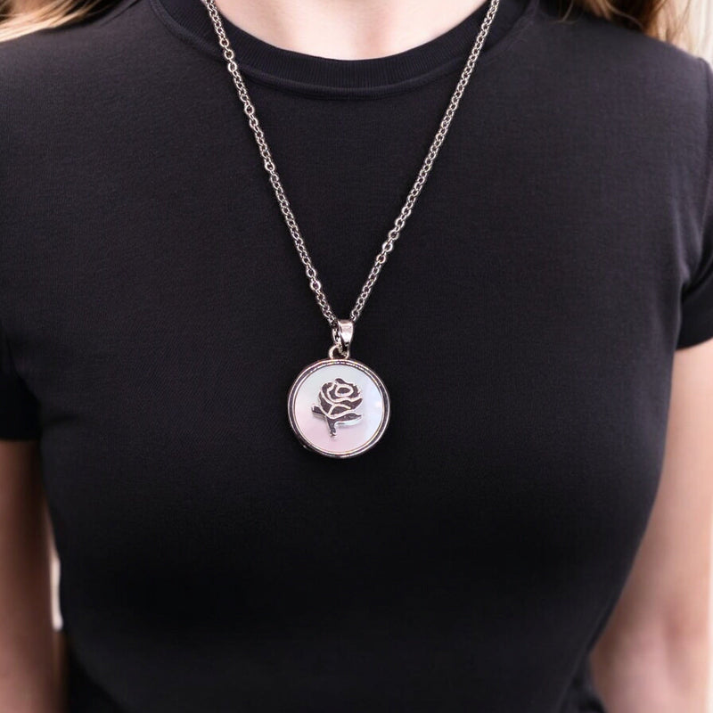 Flower Stainless Steel Necklace Pendants With Long Chain-1