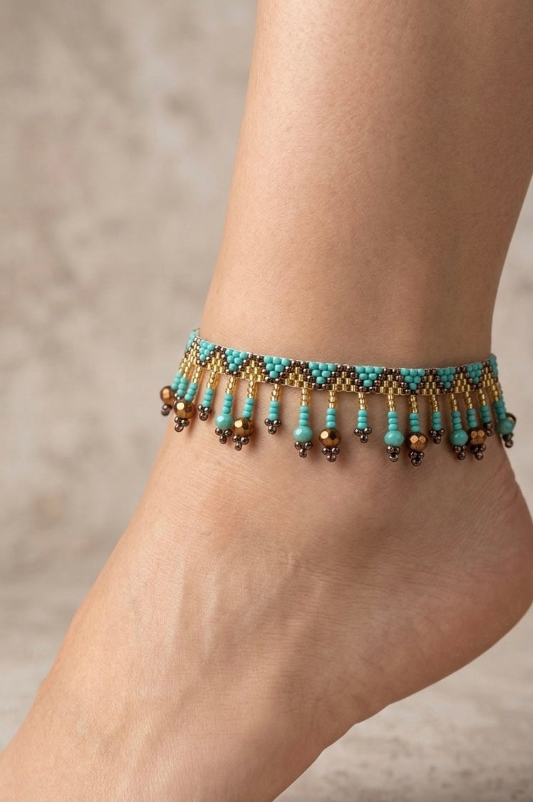 Beaded Anklet Brown Turquoise-1