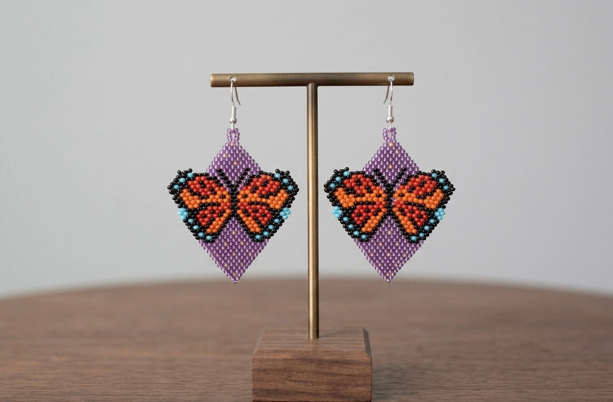 Butterfly Beaded Earrings (Purple)-1