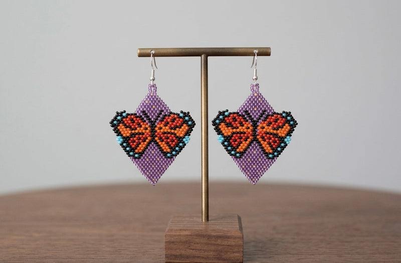 Butterfly Beaded Earrings (Purple)-1