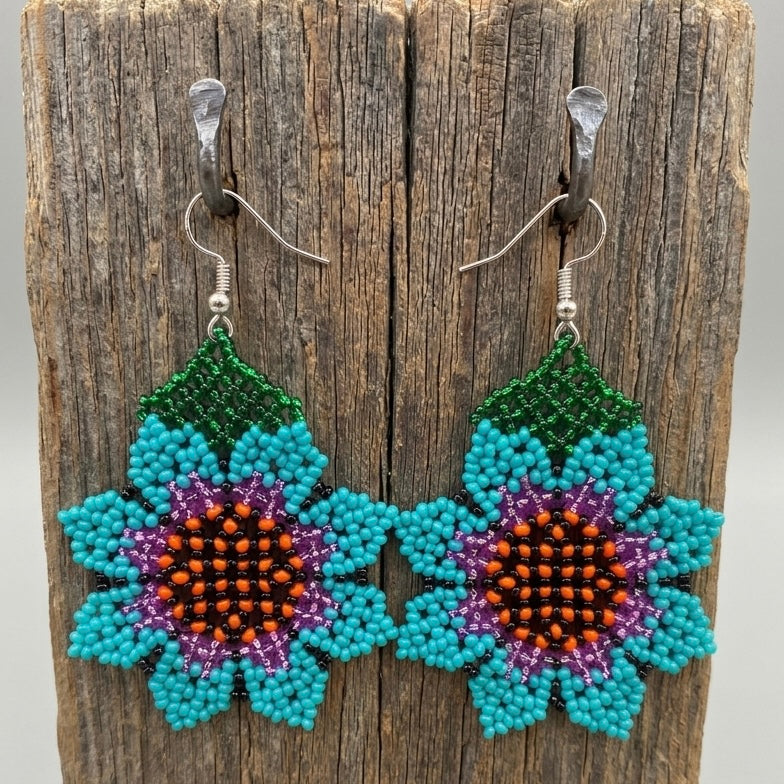 Sunflower Beaded Earrings (Turquoise)-1