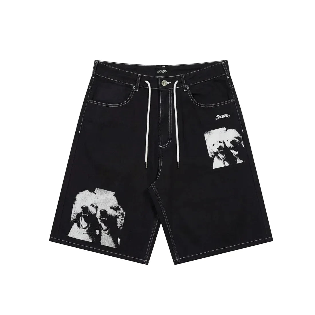 Jacker 'Poodle Pals' Denim Baggy Shorts - Black-1