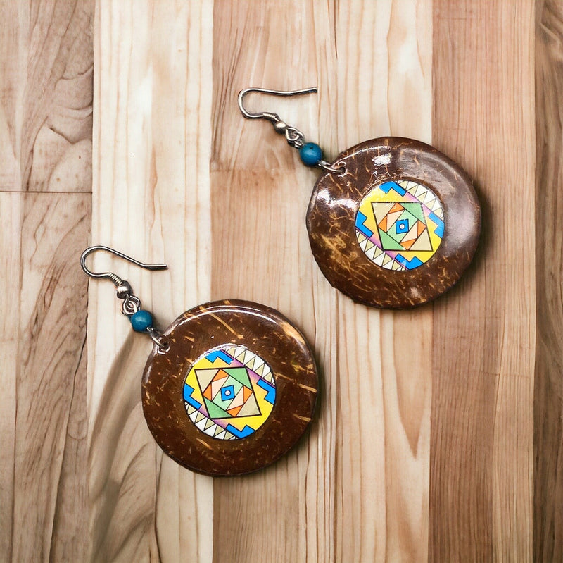 Wood Painted Purple Round Earrings-2