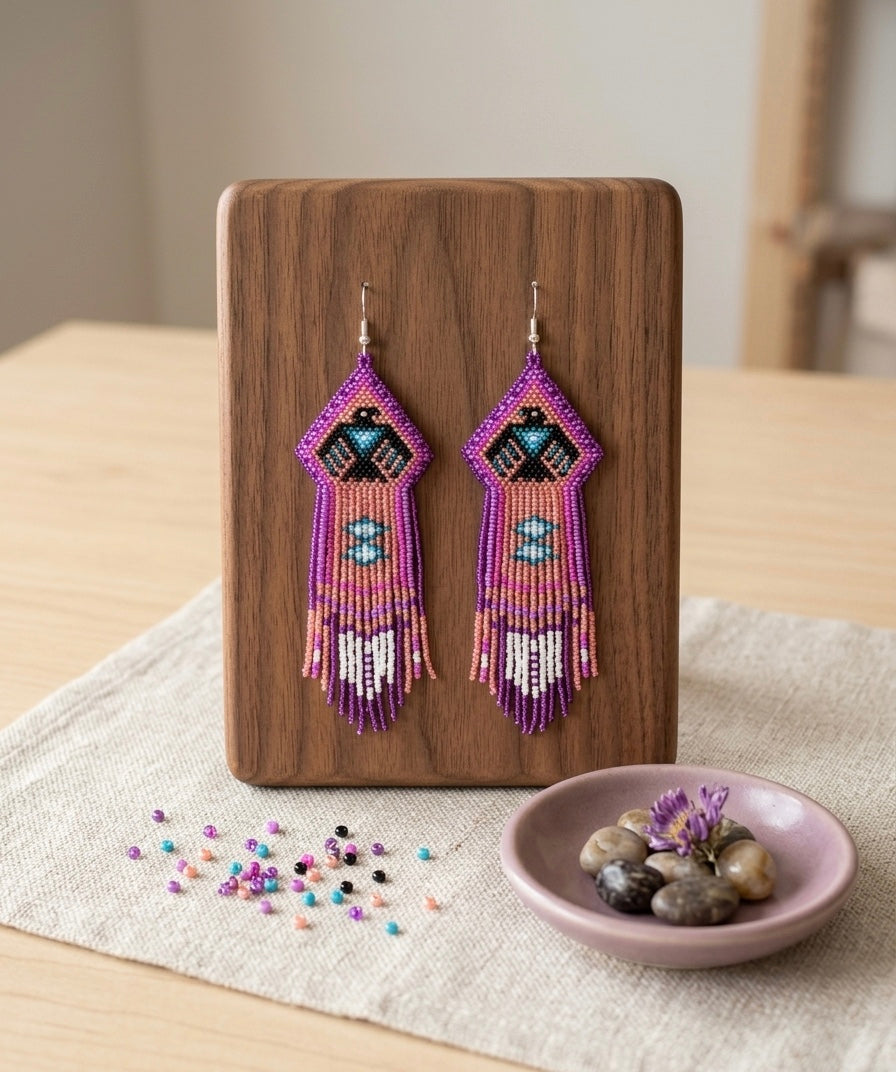 Beaded thunderbird earrings ( Purple )-1