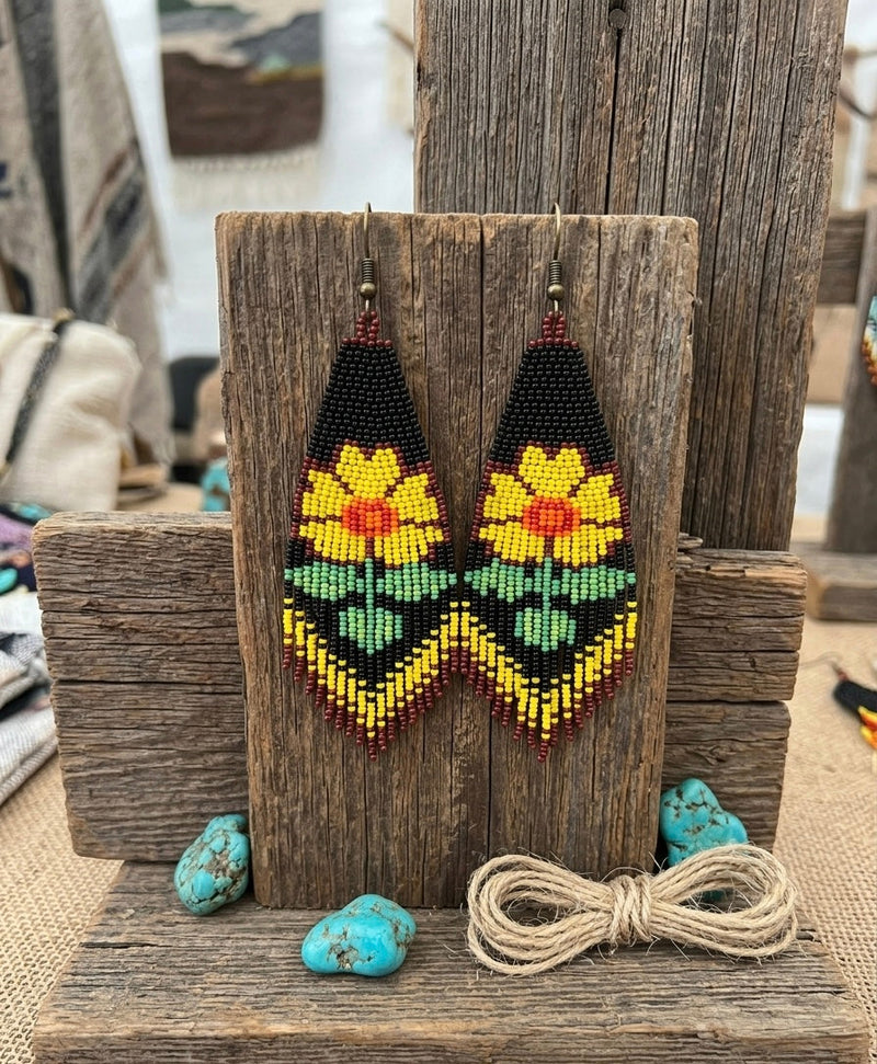 Flower Beaded Earrings ( Yellow )-5