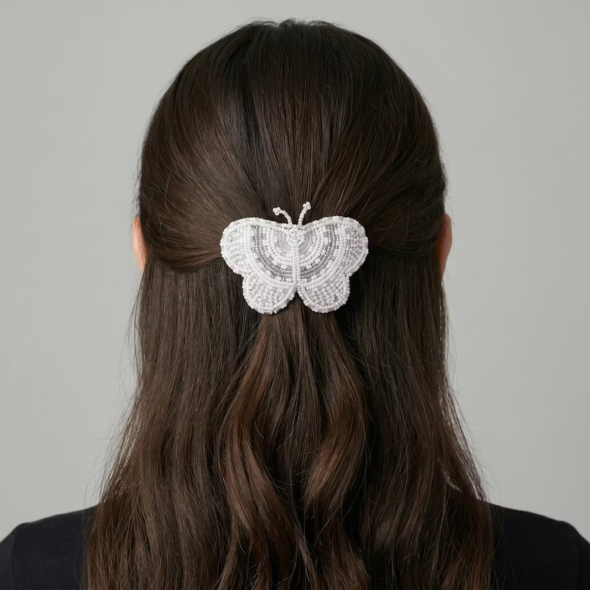 Silver Butterfly Beaded Barrette