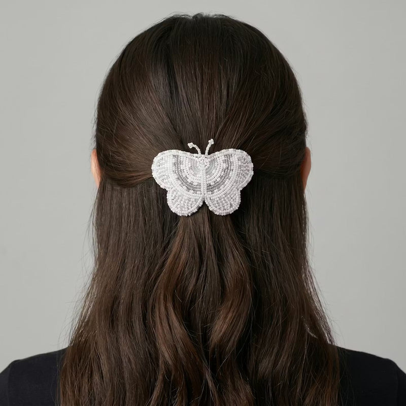 Silver Butterfly Beaded Barrette-1