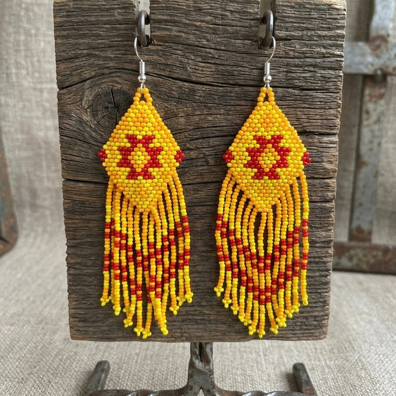 Fringe Bead Drop Earrings (Yellow)-4