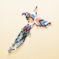 White and Blue Hummingbird Barrette with Fringes-2