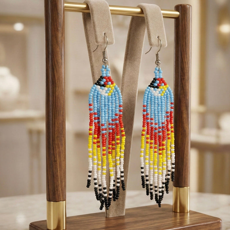 Sky Light blue Firebird Spirit Beaded Earrings-1
