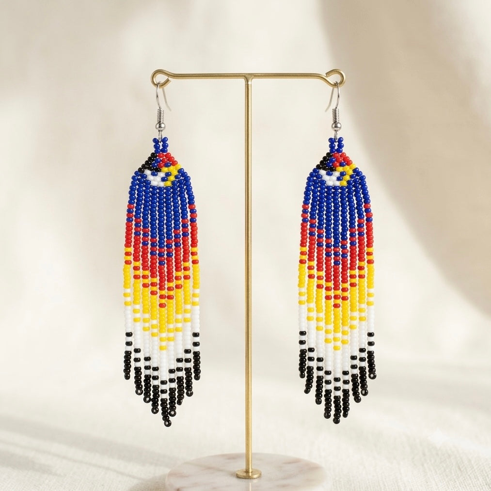 Blue red 4 corners Firebird Spirit Beaded Earrings